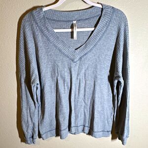 Forgotten Grace Women’s Gray Ribbed Knit V-Neck Pullover Sweater Size L